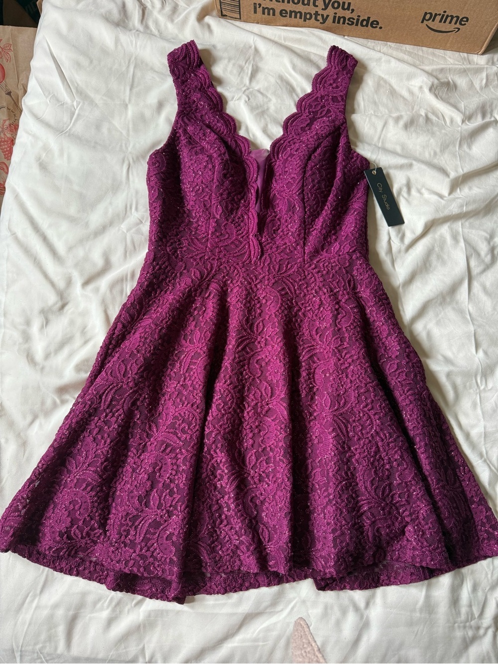 City Studio Plum Lace Fit & Flare Mini Dress
